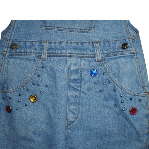 Vintage 90s Be Sister “Be Cool” Bedazzled Denim Overalls – Youth Size 12 - Picture 3 of 6